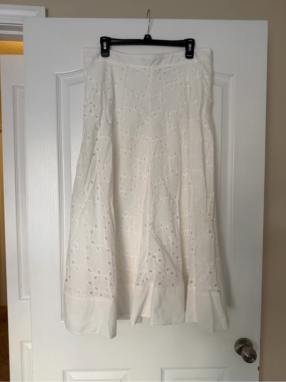 Zara White Eyelet A-Line Midi Skirt